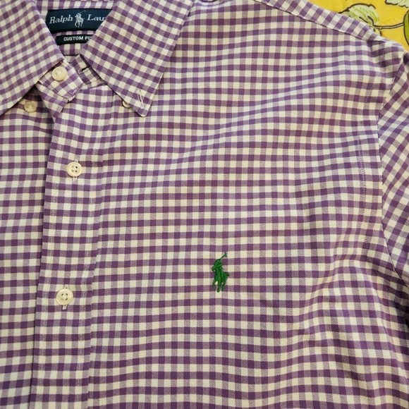 Ralph lauren lavender Purple plaid button down Custom Fit shirt men's size large - Picture 3 of 4